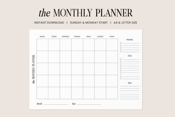 Download Undated Monthly Planner Template - Month Collection