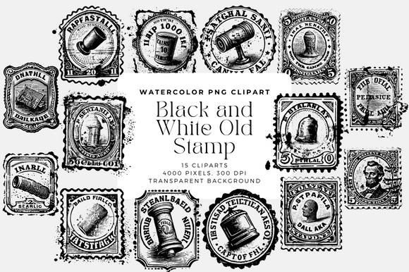 Download Black and White Old Stamp Overlays PNG - Old stamp Collection