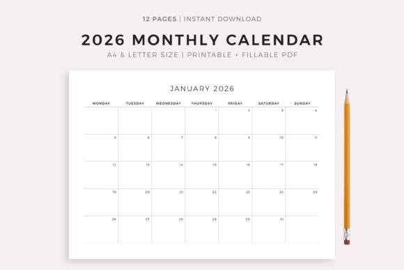 Download 2026 Monthly Calendar Landscape - Month Collection