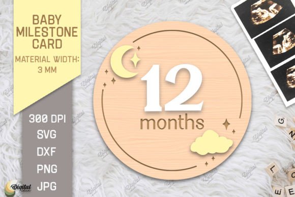 Download Baby Milestone Card Laser Cut. 12 Month - Month Collection