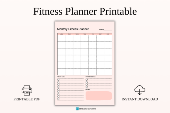 Download Monthly Fitness Planner Printable PDF - Month Collection