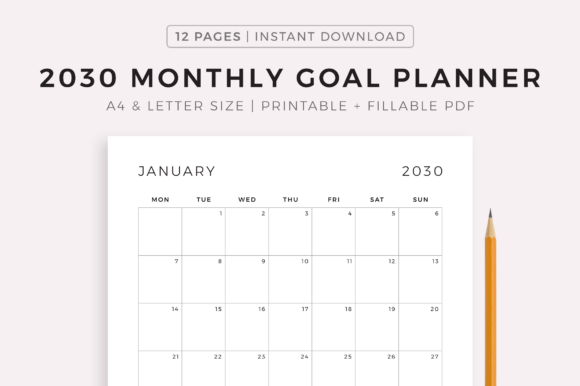 Download 2030 Monthly Goal Planner, Printable - Month Collection
