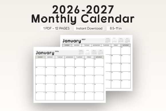 Download 2026-2027 Monthly Calendar Landscape - Month Collection